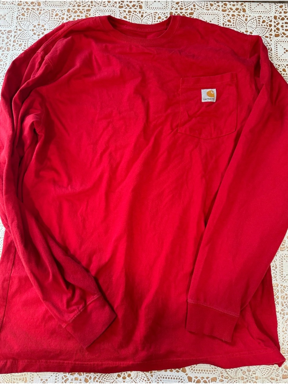 Carhartt Men’s Large Tall Long Sleeve Pocket T Shirt Red Original Fit Workwear T